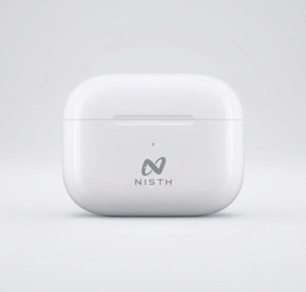 NISTH NB-S01 compact white charging case closed with NISTH logo