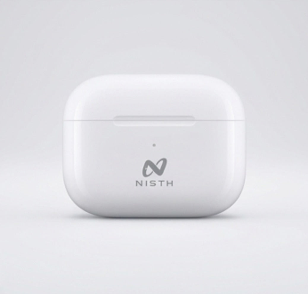 NISTH NB-S01 compact white charging case closed with NISTH logo